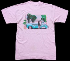 画像2: 90s USA製 FORT LAUDERDALE アート 両面プリント Tシャツ 薄ピンク S (2)