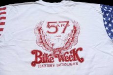 画像3: 90s USA製 BIKE WEEK 1998 DAYTONA BEACH, FL 両面プリント 星条旗柄 切り替え コットンTシャツ 白 XXL★特大 (3)