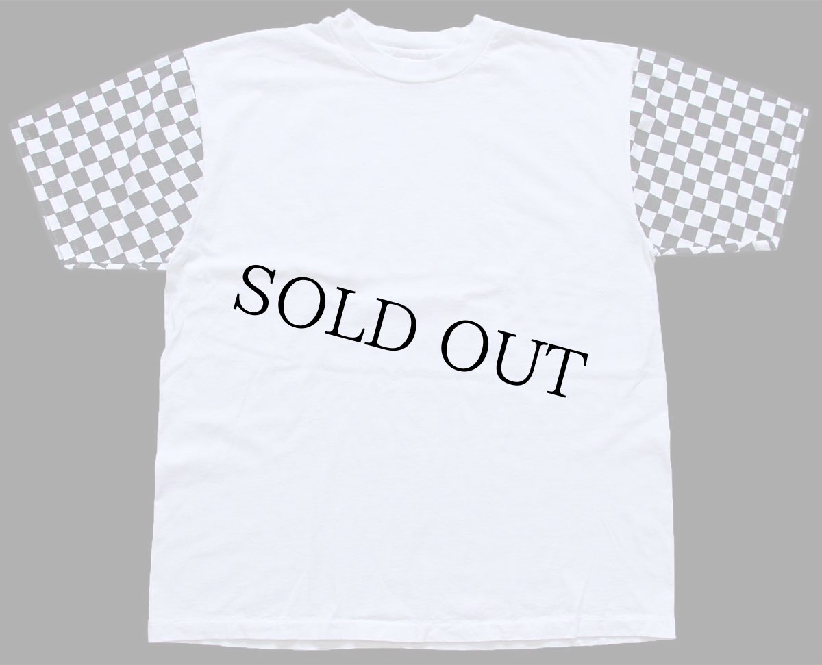 画像2: デッドストック★90s USA製 チェッカーフラッグ 切り替え コットンTシャツ 白×黒 XL (2)