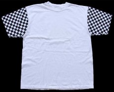 画像2: デッドストック★90s USA製 チェッカーフラッグ 切り替え コットンTシャツ 白×黒 XL (2)