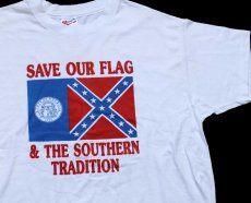 画像1: 90s USA製 Hanes SAVE OUR FLAG & THE SOUTHERN TRADITION GEORGIA 州旗 レベルフラッグ Tシャツ 白 XL (1)