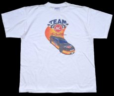 画像2: 90s USA製 NASCAR TEAM AC Racing チェッカーフラッグ コットンTシャツ 白 XL (2)