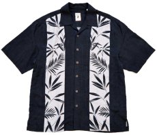 画像1: Jamaica Jaxx リーフ柄 オープンカラー シルクシャツ 黒 L (1)