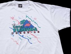 画像1: 90s USA製 The GREAT FLORIDA TEACH-IN フラミンゴ ペンキ飛び Tシャツ 白 XXL★特大 (1)