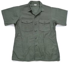 画像1: 70s 米軍 U.S.ARMY 半袖 コットンサテン ユーティリティシャツ カスタム オリーブグリーン 16.5 (1)