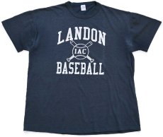 画像2: 90s USA製 RUSSELLラッセル LANDON BASEBALL ひび割れプリント Tシャツ 黒 フェード L (2)