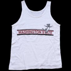 画像2: 80s WASHINGTON STATE COUGARS マスコット 両面プリント コットン タンクトップ 白 (2)