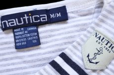 画像4: 90s カナダ製 nauticaノーティカ ロゴパッチ付き ボーダー コットンTシャツ 杢グレー×白 (4)