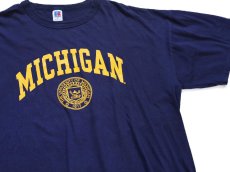 画像1: 00s RUSSELLラッセル MICHIGAN コットンTシャツ 紺 XL (1)