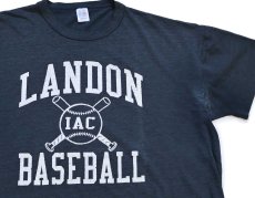 画像1: 90s USA製 RUSSELLラッセル LANDON BASEBALL ひび割れプリント Tシャツ 黒 フェード L (1)