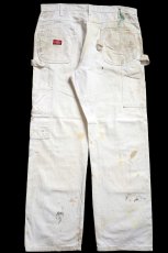 画像3: 00s Dickiesディッキーズ ペンキ飛び＆ダメージ ダブルニー コットン ペインターパンツ 生成り W36 L30★15 (3)