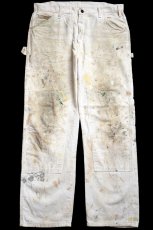 画像2: 00s Dickiesディッキーズ ペンキ飛び＆ダメージ ダブルニー コットン ペインターパンツ 生成り W36 L30★15 (2)