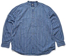 画像1: 90s DOCKERSドッカーズ INDIGO マルチストライプ バンドカラー コットンシャツ XL★Levi'sリーバイス (1)