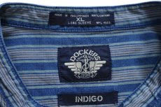 画像4: 90s DOCKERSドッカーズ INDIGO マルチストライプ バンドカラー コットンシャツ XL★Levi'sリーバイス (4)