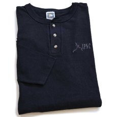 画像1: 90s USA製 IPNC 刺繍 ヘンリーネック コットン 長袖Tシャツ 黒 XL (1)