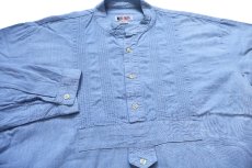 画像3: 90s BOOT BARN ピンタック入り バンドカラー プルオーバー コットン シャンブレーシャツ L (3)