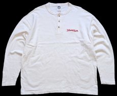 画像2: 90s USA製 Mouse Hunt 刺繍 ヘンリーネック コットン 長袖Tシャツ 生成り XL (2)