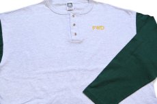 画像4: 90s USA製 FWD 刺繍 ツートン ヘンリーネック コットン 長袖Tシャツ 杢ライトグレー×緑 2X★特大 (4)