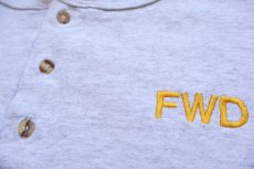 画像5: 90s USA製 FWD 刺繍 ツートン ヘンリーネック コットン 長袖Tシャツ 杢ライトグレー×緑 2X★特大 (5)