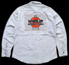 画像1: 70s USA製 Sears Work Leisure WHEELER INTERNATIONAL パッチ付き コットン グレーシャンブレーシャツ M (1)