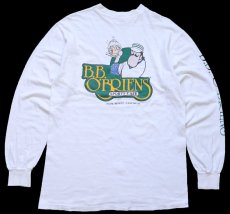 画像2: 80s USA製 Hanes B.B. O'BRIENS SPORTS CAFE 袖プリント コットン 長袖Tシャツ 白 L (2)