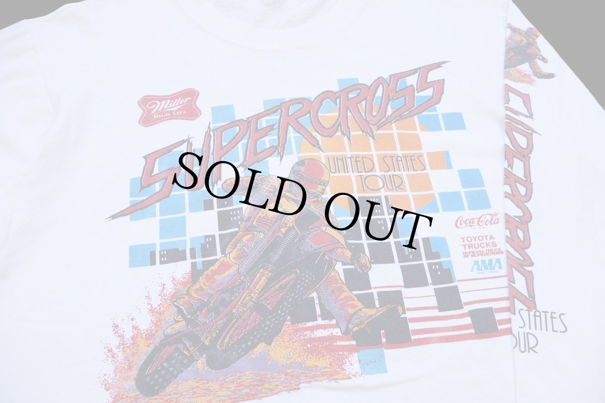 画像3: 80s SUPERCROSS モトクロス Miller Coca-Colaコカコーラ TOYOTA TRUCKS AMA 協賛 袖プリント コットン 長袖Tシャツ 白 L (3)