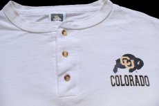画像4: 90s USA製 COLORADO BUFFALOES ロゴ ヘンリーネック コットン 長袖Tシャツ 白 XL (4)