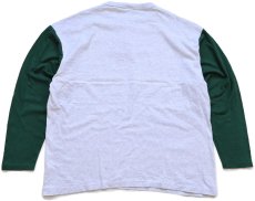 画像3: 90s USA製 FWD 刺繍 ツートン ヘンリーネック コットン 長袖Tシャツ 杢ライトグレー×緑 2X★特大 (3)