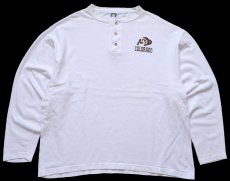 画像2: 90s USA製 COLORADO BUFFALOES ロゴ ヘンリーネック コットン 長袖Tシャツ 白 XL (2)