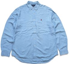 画像1: 00s ラルフローレン CLASSIC FIT ワンポイント ボタンダウン リネン×シルクシャツ ライトブルー L (1)