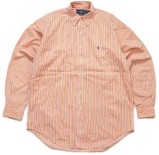 画像1: 00s ラルフローレン CLASSIC FIT ストライプ ボタンダウン コットンシャツ オレンジ×白 15.5 (1)