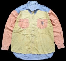 画像1: 90s Traders SPORTS WEAR マルチカラー 切り替え ダンガリー×コーデュロイシャツ (1)