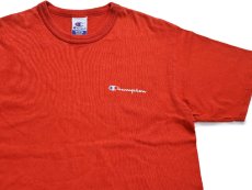 画像1: 90s USA製 Championチャンピオン ワンポイント スクリプト ロゴ コットンTシャツ 赤茶 M (1)
