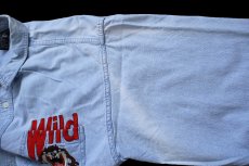 画像6: 90s WARNER BROS LOONEY TUNES タズマニアンデビル Wild 刺繍 コットン ダンガリーシャツ フェード L (6)