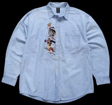 画像1: 90s WARNER BROS LOONEY TUNES ロードランナー コヨーテ バッグスバニー キャラクター刺繍 コットン ダンガリーシャツ L (1)
