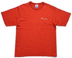 画像2: 90s USA製 Championチャンピオン ワンポイント スクリプト ロゴ コットンTシャツ 赤茶 M (2)