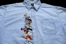 画像3: 90s WARNER BROS LOONEY TUNES ロードランナー コヨーテ バッグスバニー キャラクター刺繍 コットン ダンガリーシャツ L (3)