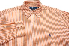 画像3: 00s ラルフローレン CLASSIC FIT ストライプ ボタンダウン コットンシャツ オレンジ×白 15.5 (3)