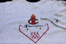 画像3: 90s USA製 Championチャンピオン スクリプト ロゴ USA オリンピック 刺繍 リバースウィーブ スウェット 杢グレー L (3)
