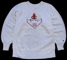 画像1: 90s USA製 Championチャンピオン スクリプト ロゴ USA オリンピック 刺繍 リバースウィーブ スウェット 杢グレー L (1)