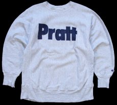 画像1: 90s メキシコ製 Championチャンピオン Pratt ひび割れプリント リバースウィーブ スウェット 杢グレー L (1)