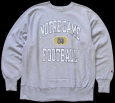 画像1: 90s メキシコ製 Championチャンピオン NOTRE DAME FOOTBALL ひび割れプリント リバースウィーブ スウェット グレー XL (1)