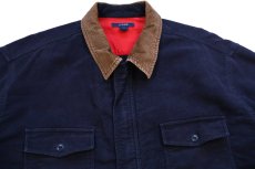 画像3: 00s J.CREW 比翼 コットン シャモアクロス シャツジャケット 濃紺 XL (3)