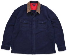 画像1: 00s J.CREW 比翼 コットン シャモアクロス シャツジャケット 濃紺 XL (1)