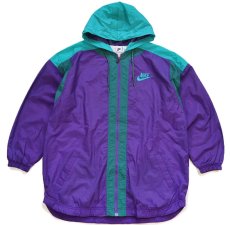 画像1: 00s NIKEナイキ ロゴ刺繍 マルチカラー切り替え ナイロンパーカー ボーイズXL (1)