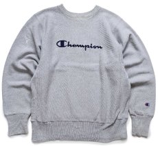 画像1: 90s USA製 Championチャンピオン スクリプト ビッグロゴ刺繍 リバースウィーブ スウェット グレー M★308 (1)