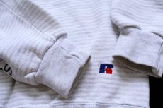 画像6: 90s USA製 RUSSELLラッセル Down N Dirty 刺繍&パッチ付き ボーダー 前V スウェット ホワイト×杢ライトグレー M (6)