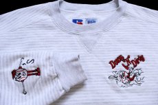 画像3: 90s USA製 RUSSELLラッセル Down N Dirty 刺繍&パッチ付き ボーダー 前V スウェット ホワイト×杢ライトグレー M (3)