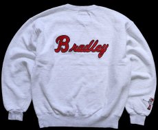 画像2: 90s USA製 RUSSELLラッセル Down N Dirty 刺繍&パッチ付き ボーダー 前V スウェット ホワイト×杢ライトグレー M (2)