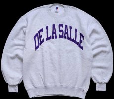 画像1: 90s USA製 RUSSELLラッセル DE LA SALLE アップリケ 前V スウェット 杢ライトグレー L (1)